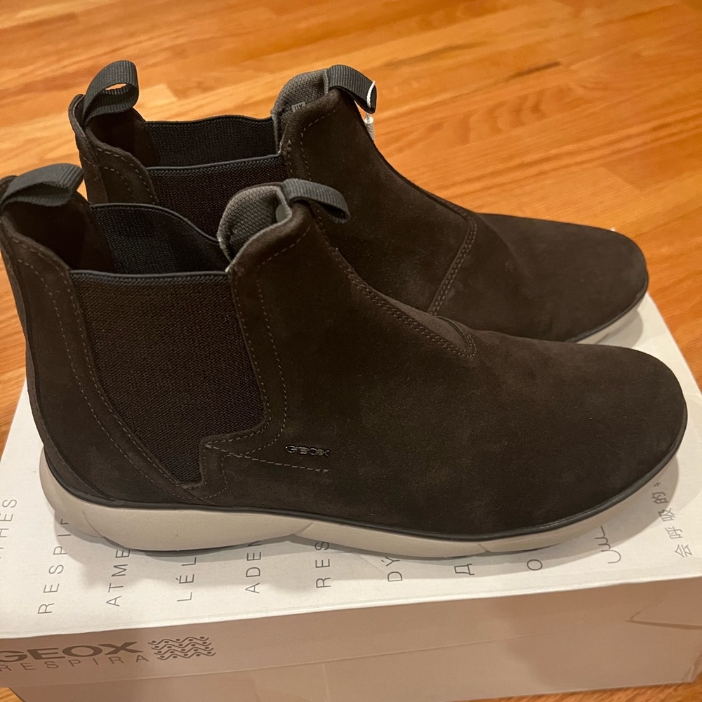 New Geox Respira Mens Leather Chelsea Boots  Pull On Ankle Boots Size 8